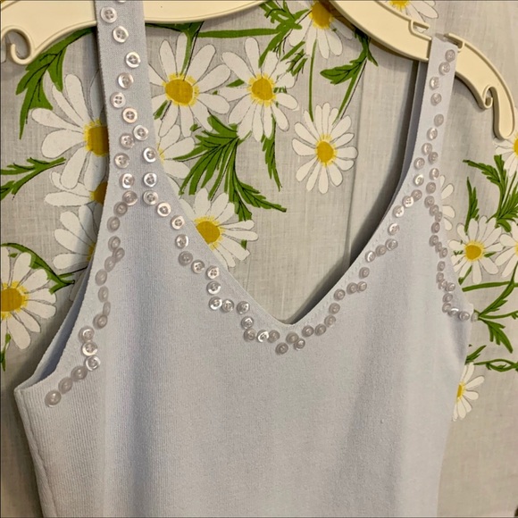 Vintage Tops - Vintage 90s Pastel blue ribbed rank top buttons